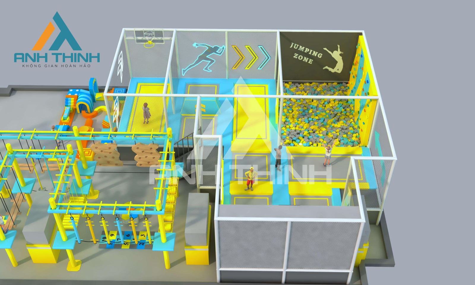 khu vận động trampoline, gym kids, rope course