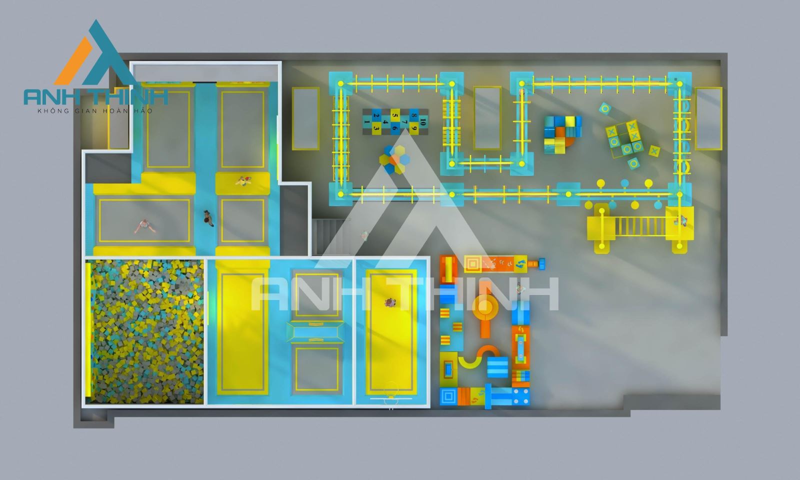 khu vận động trampoline, gym kids, rope course